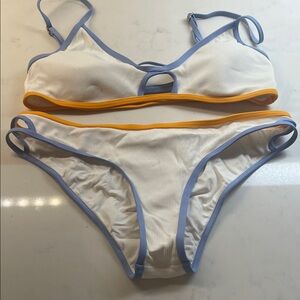 L*Space White Bikini with Blue and Yellow Trim